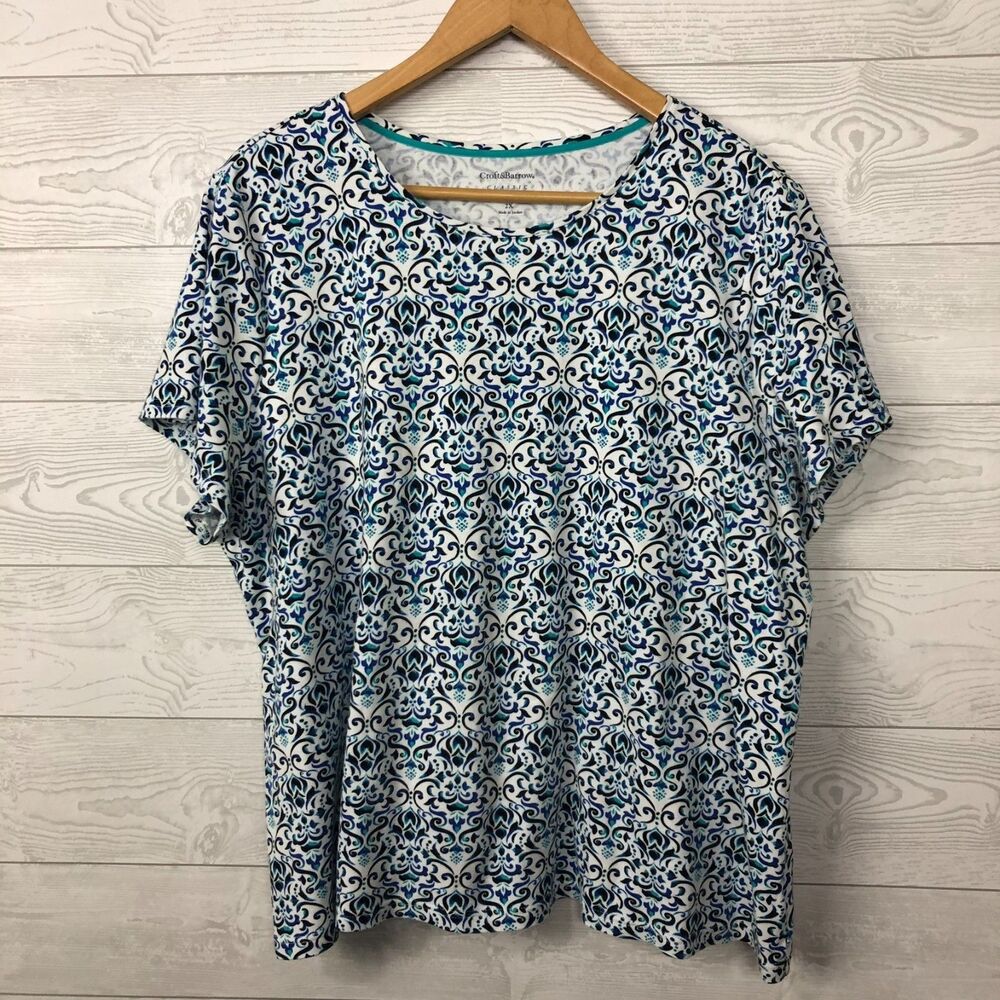 Croft & Barrow Women's 2X Classic Tee Printed Short Sleeve Shirt 100% Cotton
